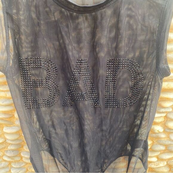 NWOT New Good American Good Body Bad Girl Black Rhinestone Sheer Bodysuit Small - Picture 7 of 13